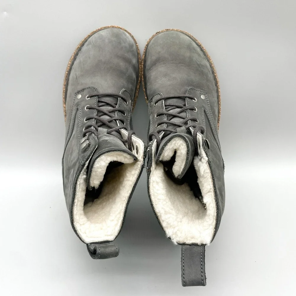 Birkenstock Womens 39 8 Bryson Lace Up Boots Grey Nubuck Shearling Winter Scandi